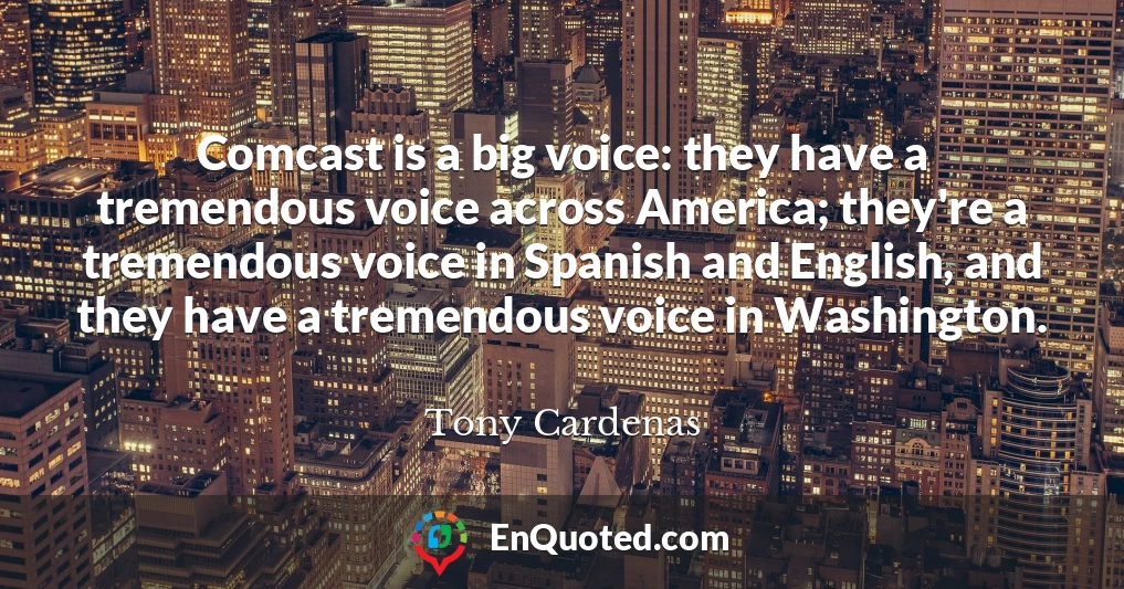 Comcast is a big voice: they have a tremendous voice across America; they're a tremendous voice in Spanish and English, and they have a tremendous voice in Washington.