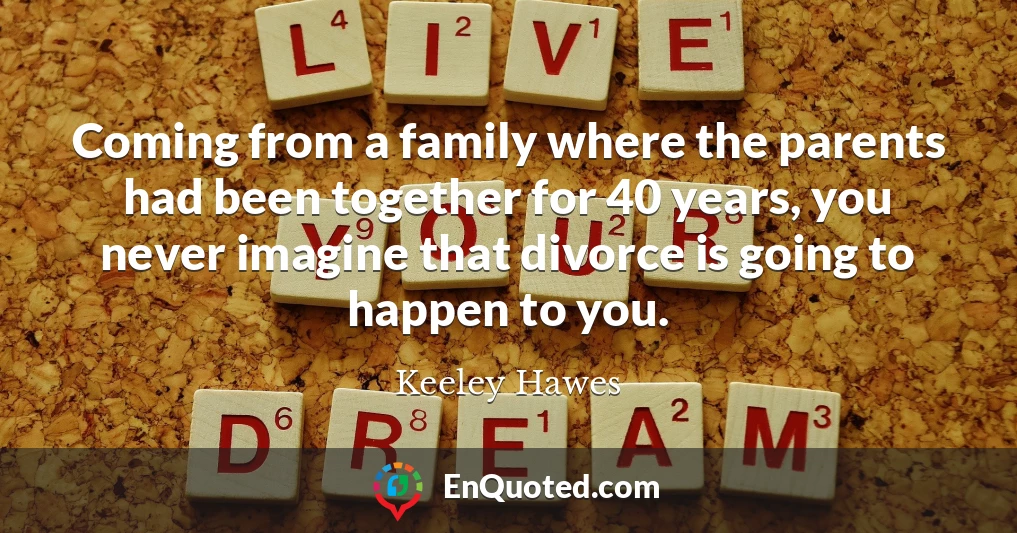 Coming from a family where the parents had been together for 40 years, you never imagine that divorce is going to happen to you.