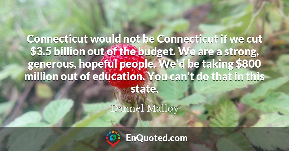 Connecticut would not be Connecticut if we cut $3.5 billion out of the budget. We are a strong, generous, hopeful people. We'd be taking $800 million out of education. You can't do that in this state.