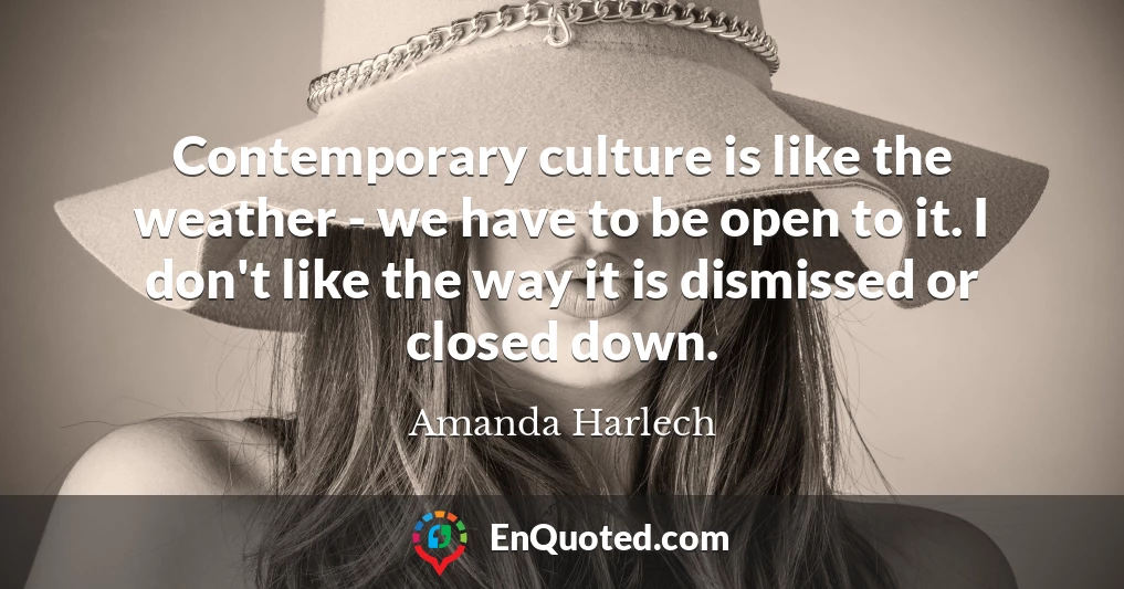 Contemporary culture is like the weather - we have to be open to it. I don't like the way it is dismissed or closed down.