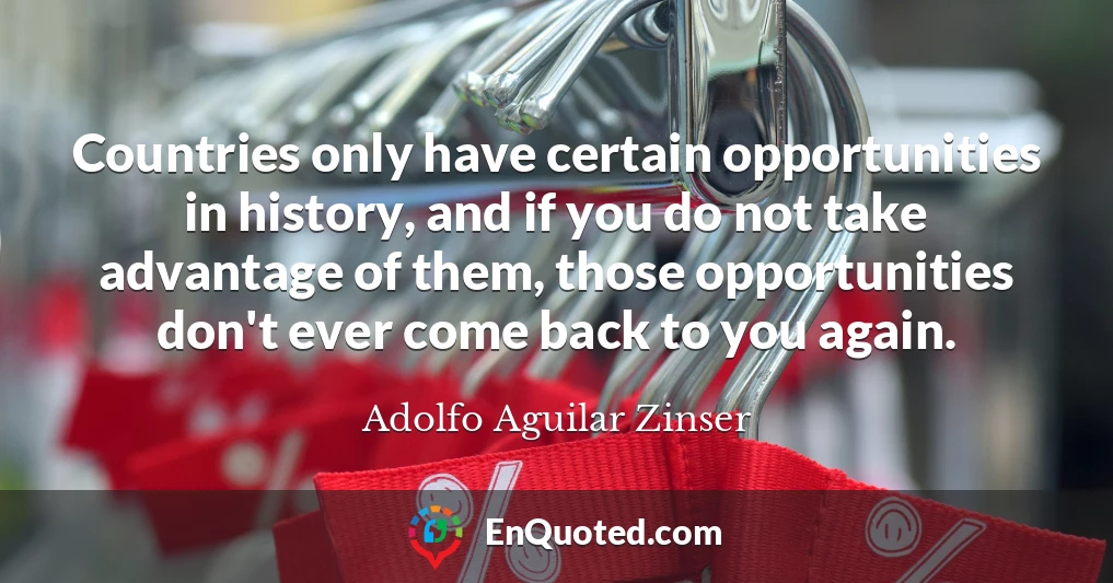 Countries only have certain opportunities in history, and if you do not take advantage of them, those opportunities don't ever come back to you again.