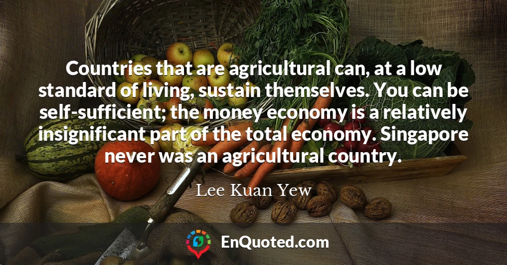 Countries that are agricultural can, at a low standard of living, sustain themselves. You can be self-sufficient; the money economy is a relatively insignificant part of the total economy. Singapore never was an agricultural country.