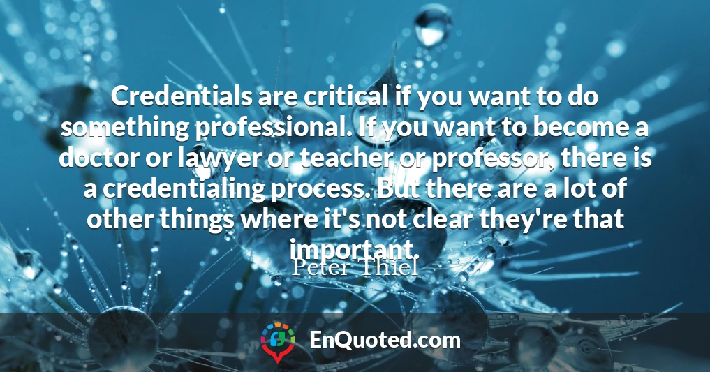 Credentials are critical if you want to do something professional. If you want to become a doctor or lawyer or teacher or professor, there is a credentialing process. But there are a lot of other things where it's not clear they're that important.