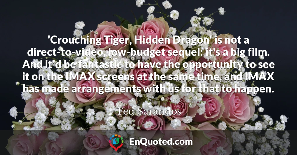 'Crouching Tiger, Hidden Dragon' is not a direct-to-video, low-budget sequel: it's a big film. And it'd be fantastic to have the opportunity to see it on the IMAX screens at the same time, and IMAX has made arrangements with us for that to happen.
