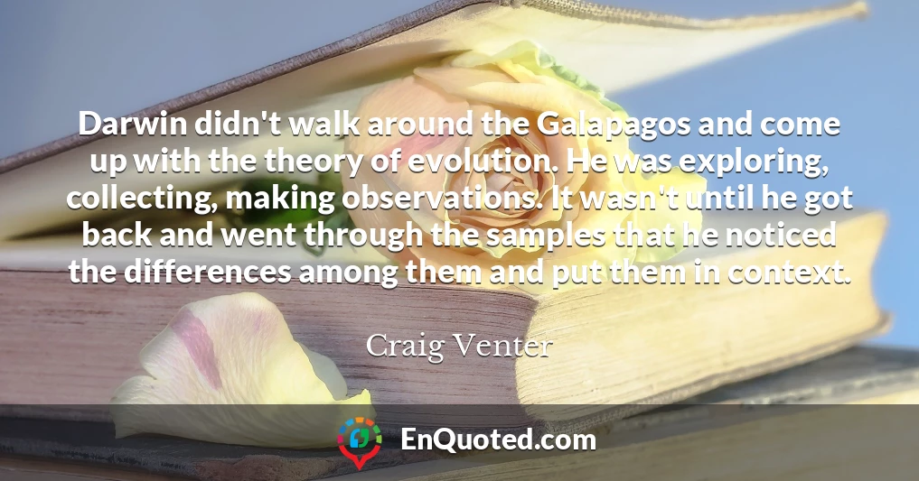 Darwin didn't walk around the Galapagos and come up with the theory of evolution. He was exploring, collecting, making observations. It wasn't until he got back and went through the samples that he noticed the differences among them and put them in context.