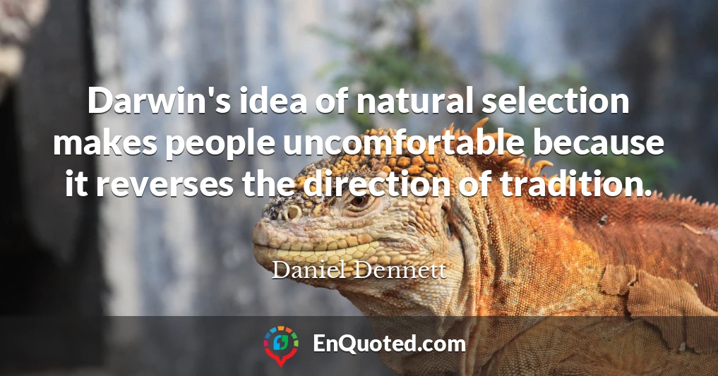 Darwin's idea of natural selection makes people uncomfortable because it reverses the direction of tradition.