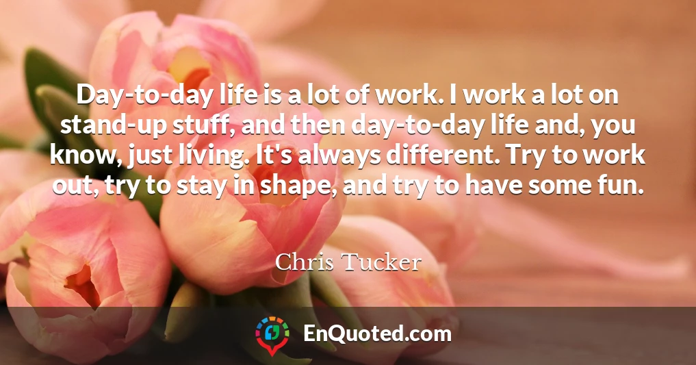Day-to-day life is a lot of work. I work a lot on stand-up stuff, and then day-to-day life and, you know, just living. It's always different. Try to work out, try to stay in shape, and try to have some fun.