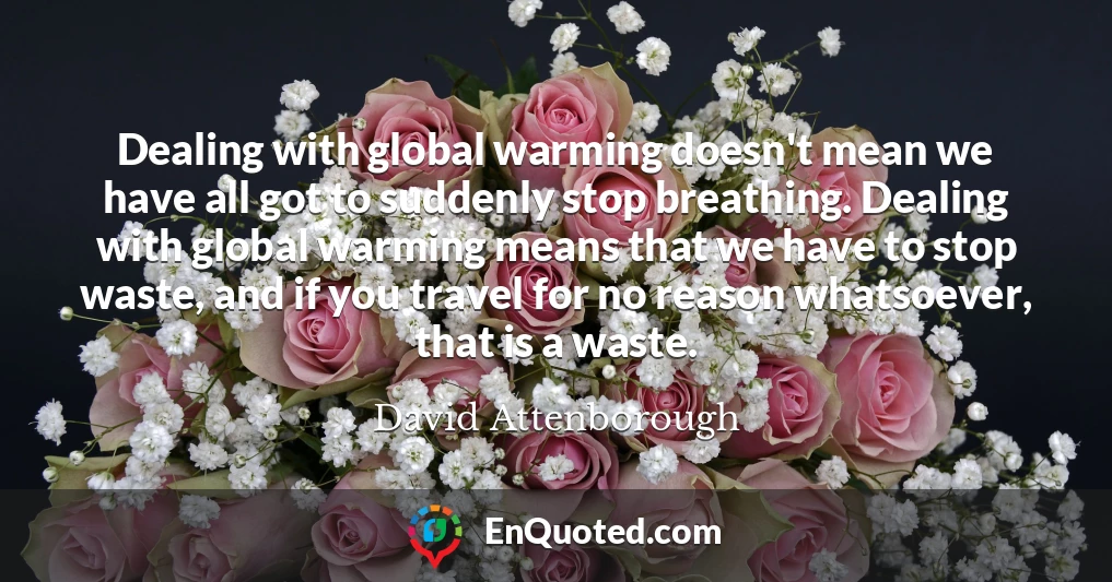 Dealing with global warming doesn't mean we have all got to suddenly stop breathing. Dealing with global warming means that we have to stop waste, and if you travel for no reason whatsoever, that is a waste.