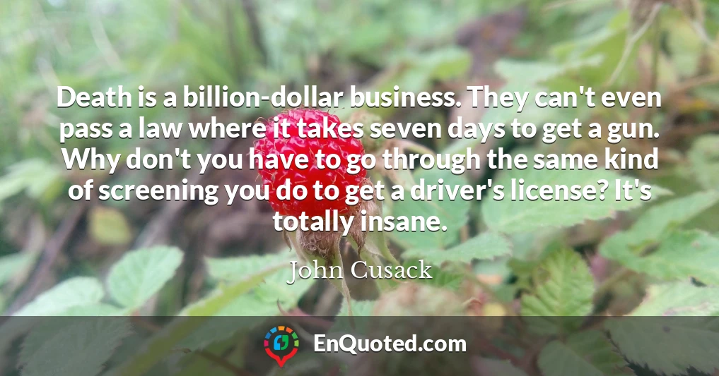 Death is a billion-dollar business. They can't even pass a law where it takes seven days to get a gun. Why don't you have to go through the same kind of screening you do to get a driver's license? It's totally insane.