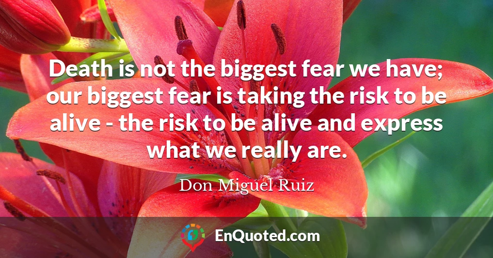 Death is not the biggest fear we have; our biggest fear is taking the risk to be alive - the risk to be alive and express what we really are.