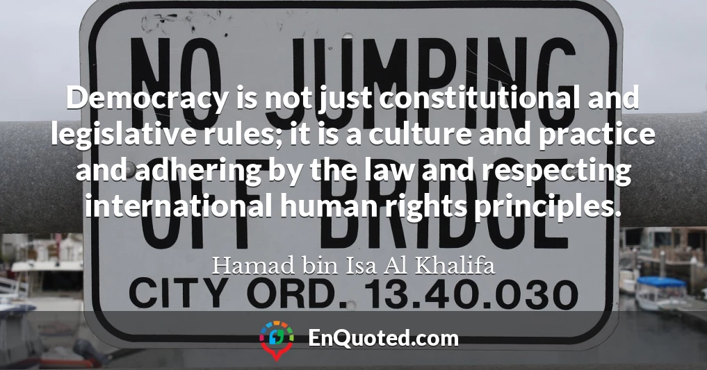 Democracy is not just constitutional and legislative rules; it is a culture and practice and adhering by the law and respecting international human rights principles.