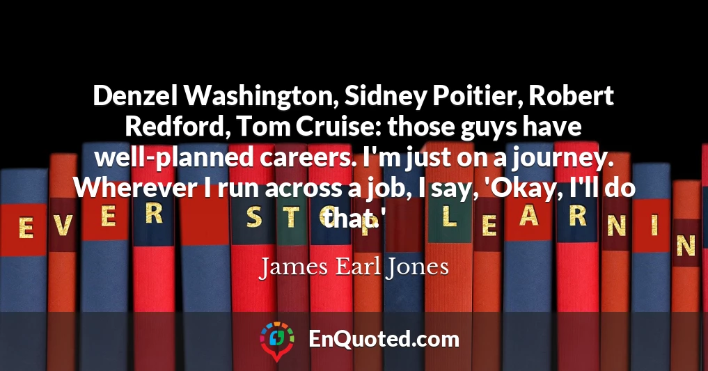 Denzel Washington, Sidney Poitier, Robert Redford, Tom Cruise: those guys have well-planned careers. I'm just on a journey. Wherever I run across a job, I say, 'Okay, I'll do that.'