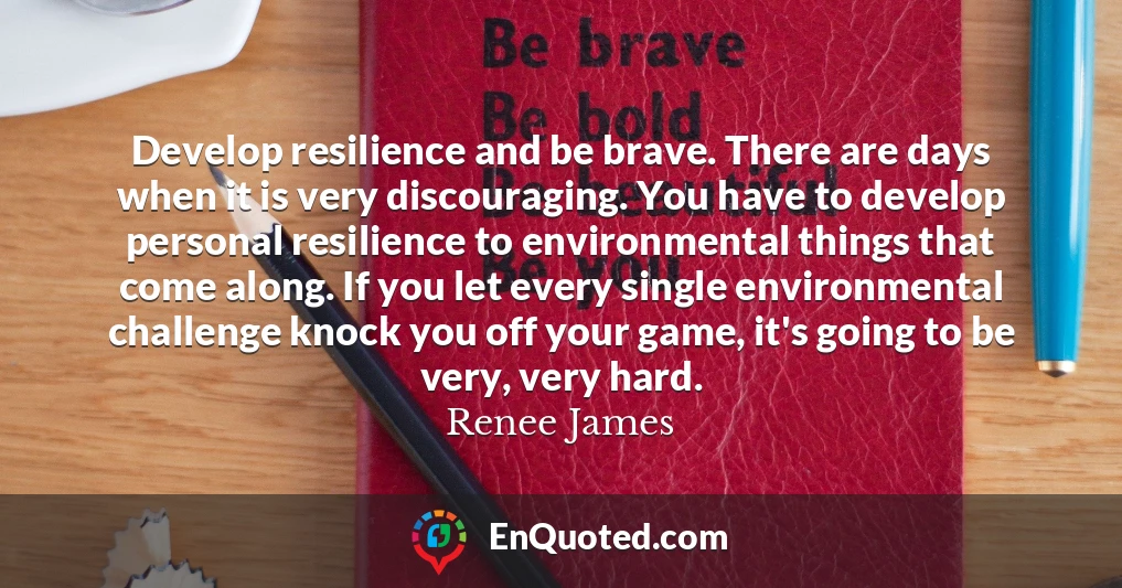 Develop resilience and be brave. There are days when it is very discouraging. You have to develop personal resilience to environmental things that come along. If you let every single environmental challenge knock you off your game, it's going to be very, very hard.