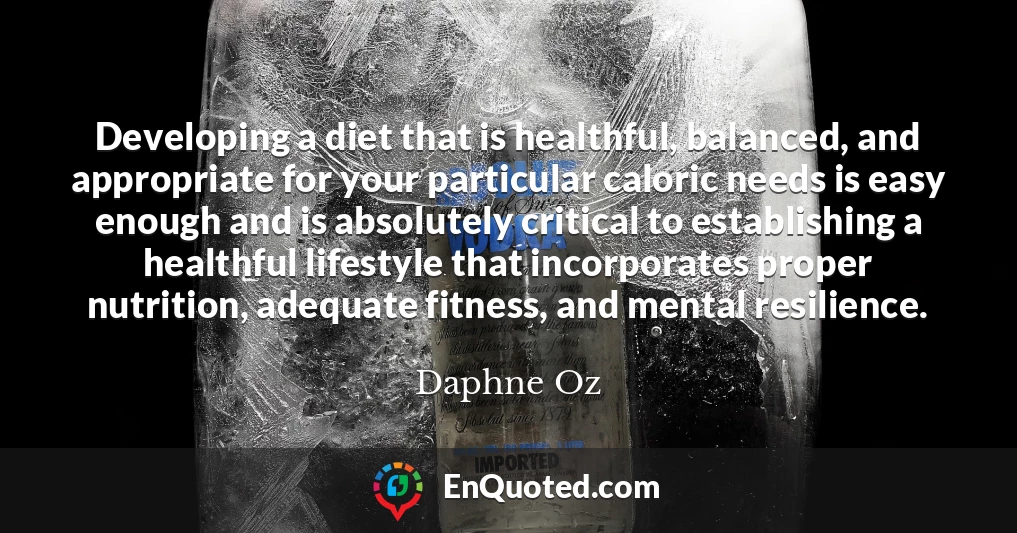 Developing a diet that is healthful, balanced, and appropriate for your particular caloric needs is easy enough and is absolutely critical to establishing a healthful lifestyle that incorporates proper nutrition, adequate fitness, and mental resilience.