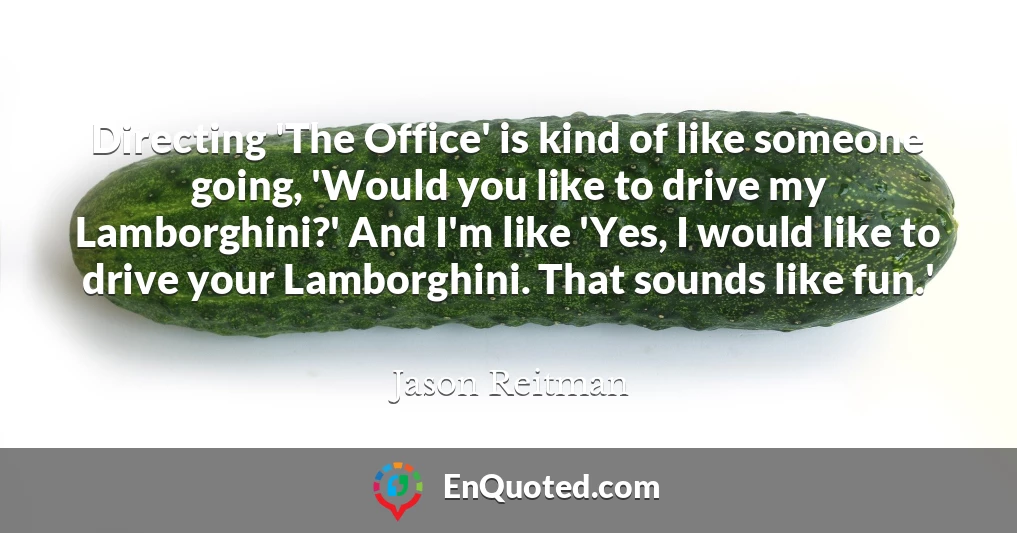 Directing 'The Office' is kind of like someone going, 'Would you like to drive my Lamborghini?' And I'm like 'Yes, I would like to drive your Lamborghini. That sounds like fun.'