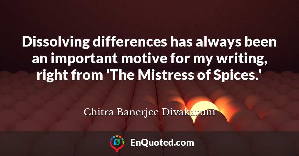 Dissolving differences has always been an important motive for my writing, right from 'The Mistress of Spices.'