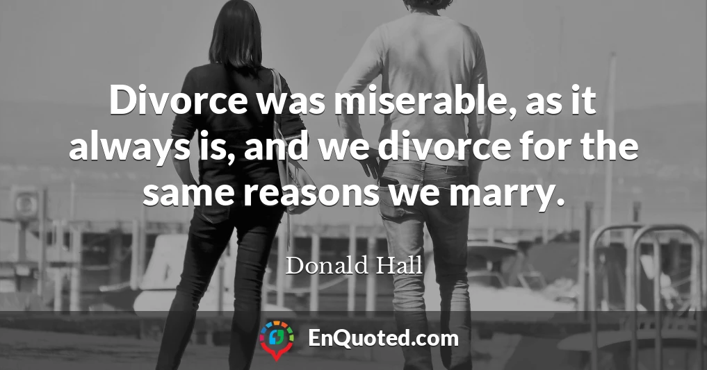 Divorce was miserable, as it always is, and we divorce for the same reasons we marry.