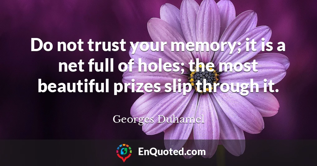 Do not trust your memory; it is a net full of holes; the most beautiful prizes slip through it.