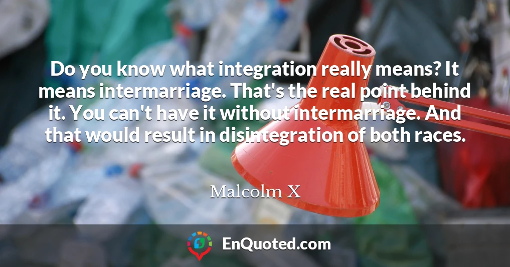 Do you know what integration really means? It means intermarriage. That's the real point behind it. You can't have it without intermarriage. And that would result in disintegration of both races.
