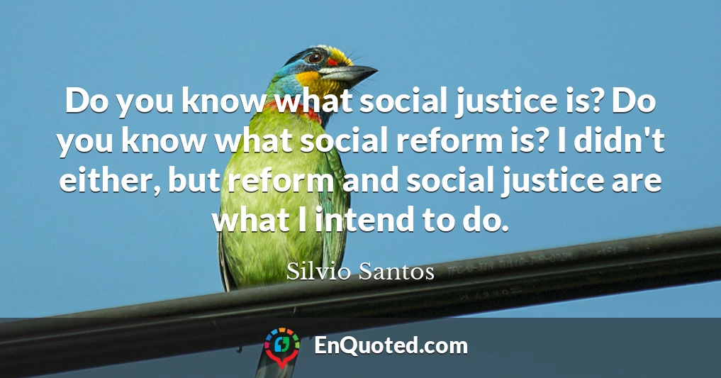 Do you know what social justice is? Do you know what social reform is? I didn't either, but reform and social justice are what I intend to do.