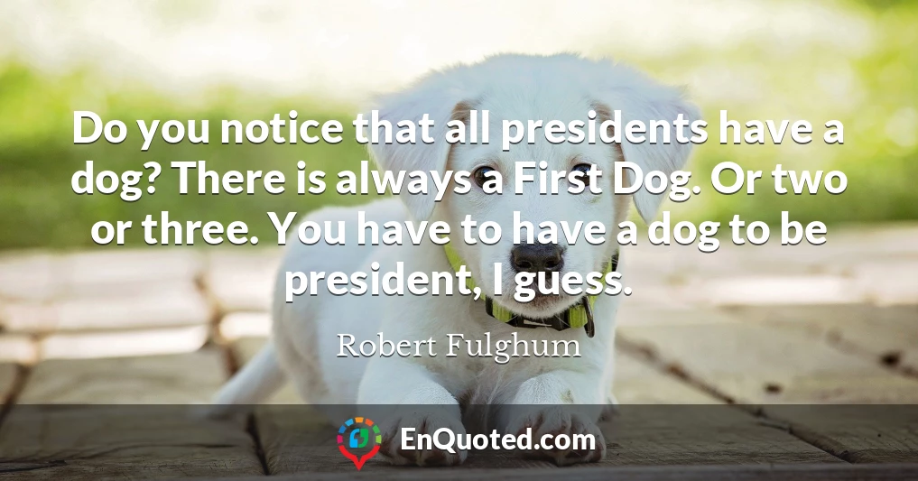 Do you notice that all presidents have a dog? There is always a First Dog. Or two or three. You have to have a dog to be president, I guess.
