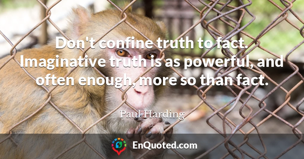 Don't confine truth to fact. Imaginative truth is as powerful, and often enough, more so than fact.