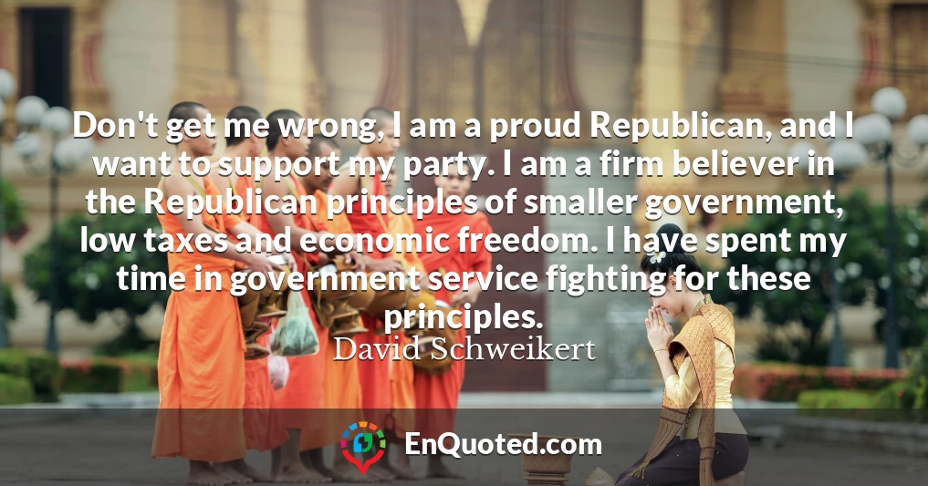 Don't get me wrong, I am a proud Republican, and I want to support my party. I am a firm believer in the Republican principles of smaller government, low taxes and economic freedom. I have spent my time in government service fighting for these principles.