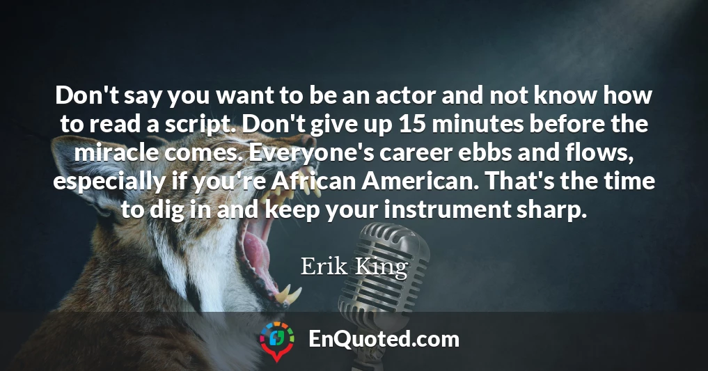 Don't say you want to be an actor and not know how to read a script. Don't give up 15 minutes before the miracle comes. Everyone's career ebbs and flows, especially if you're African American. That's the time to dig in and keep your instrument sharp.