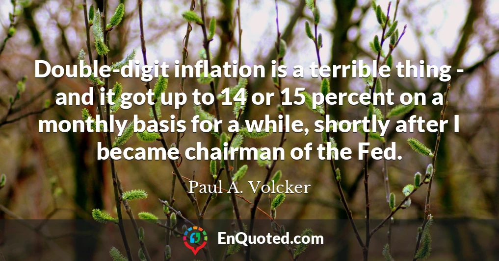 Double-digit inflation is a terrible thing - and it got up to 14 or 15 percent on a monthly basis for a while, shortly after I became chairman of the Fed.