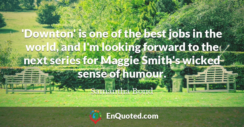 'Downton' is one of the best jobs in the world, and I'm looking forward to the next series for Maggie Smith's wicked sense of humour.