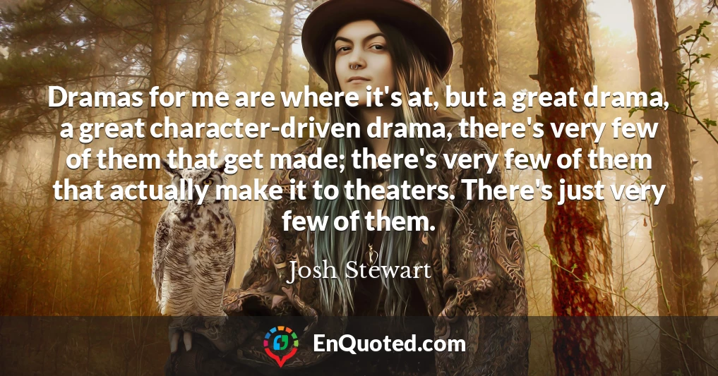 Dramas for me are where it's at, but a great drama, a great character-driven drama, there's very few of them that get made; there's very few of them that actually make it to theaters. There's just very few of them.