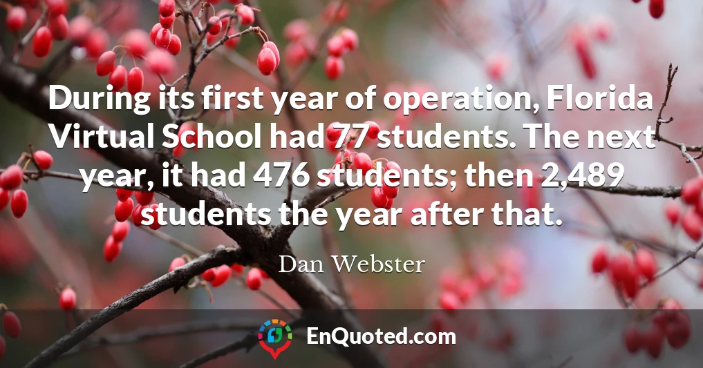 During its first year of operation, Florida Virtual School had 77 students. The next year, it had 476 students; then 2,489 students the year after that.