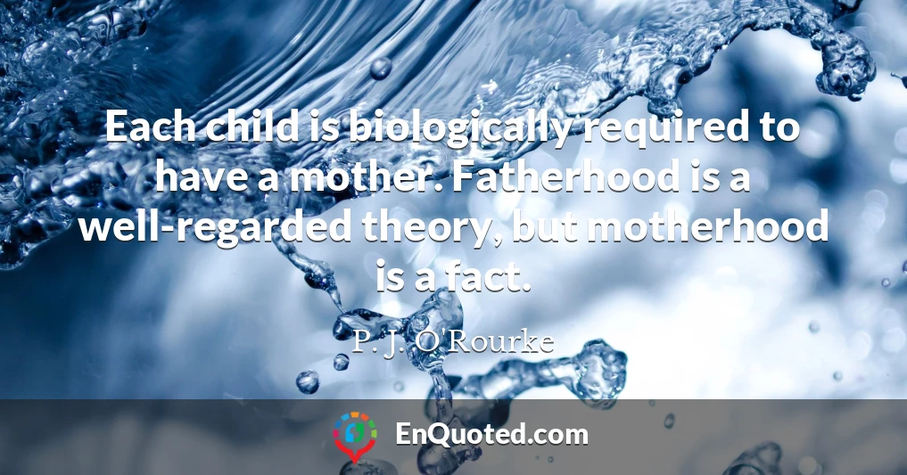 Each child is biologically required to have a mother. Fatherhood is a well-regarded theory, but motherhood is a fact.