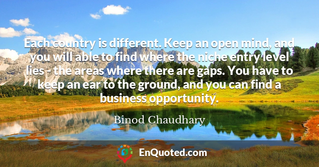Each country is different. Keep an open mind, and you will able to find where the niche entry level lies - the areas where there are gaps. You have to keep an ear to the ground, and you can find a business opportunity.