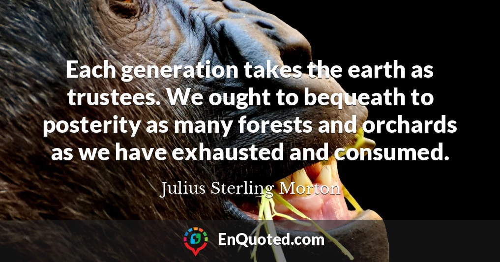 Each generation takes the earth as trustees. We ought to bequeath to posterity as many forests and orchards as we have exhausted and consumed.