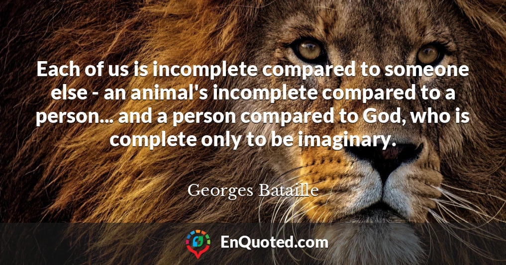 Each of us is incomplete compared to someone else - an animal's incomplete compared to a person... and a person compared to God, who is complete only to be imaginary.
