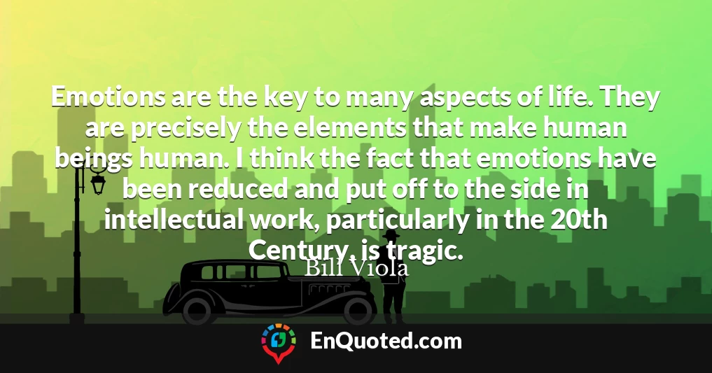 Emotions are the key to many aspects of life. They are precisely the elements that make human beings human. I think the fact that emotions have been reduced and put off to the side in intellectual work, particularly in the 20th Century, is tragic.