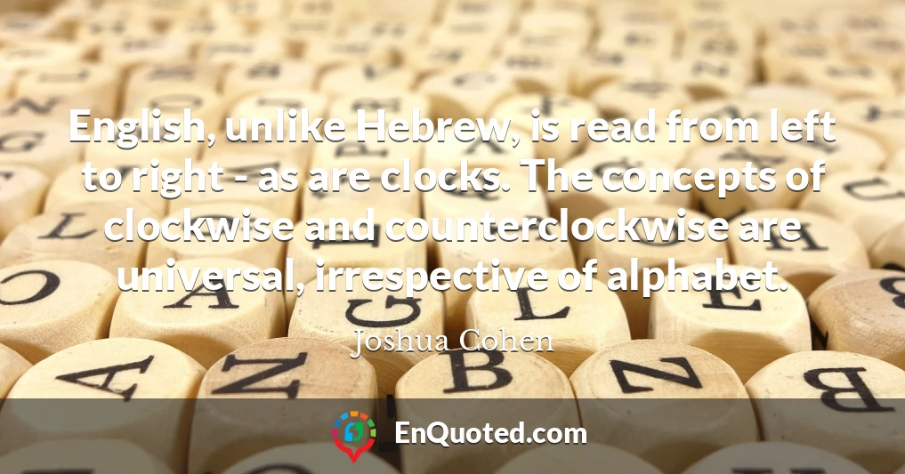 English, unlike Hebrew, is read from left to right - as are clocks. The concepts of clockwise and counterclockwise are universal, irrespective of alphabet.