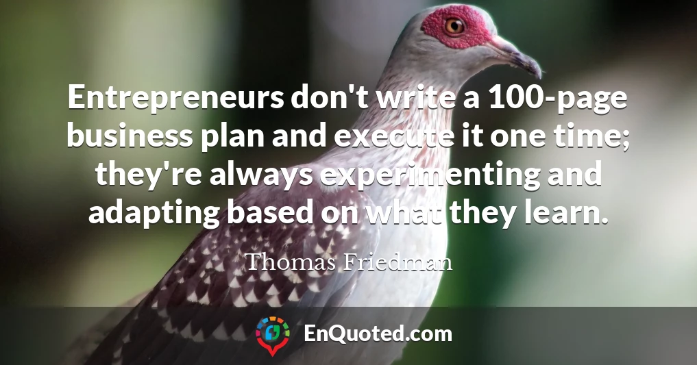 Entrepreneurs don't write a 100-page business plan and execute it one time; they're always experimenting and adapting based on what they learn.