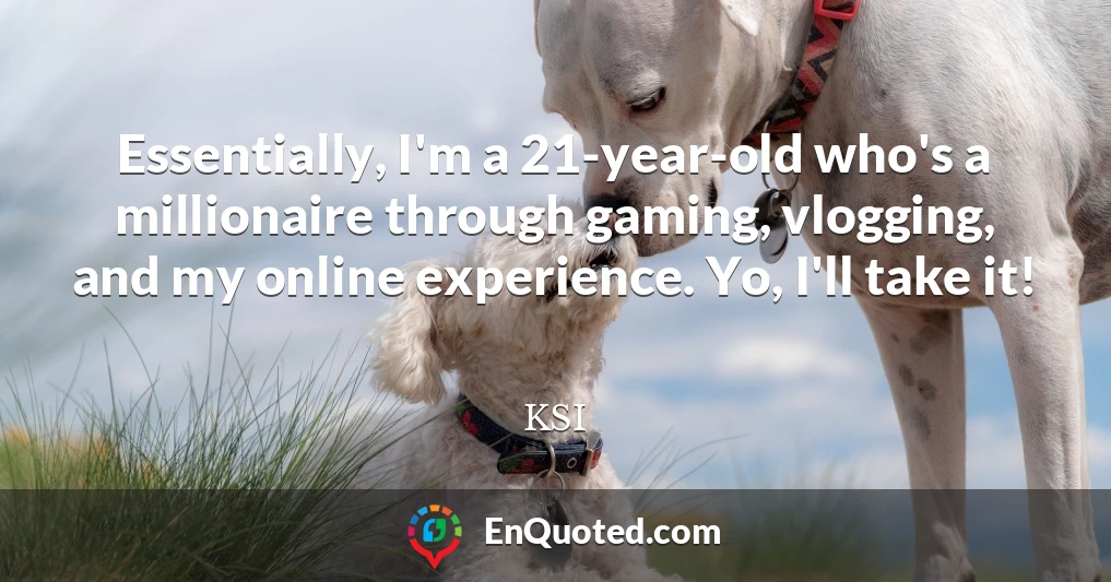 Essentially, I'm a 21-year-old who's a millionaire through gaming, vlogging, and my online experience. Yo, I'll take it!