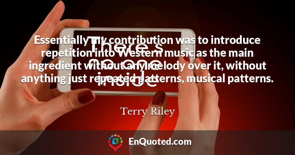 Essentially my contribution was to introduce repetition into Western music as the main ingredient without any melody over it, without anything just repeated patterns, musical patterns.