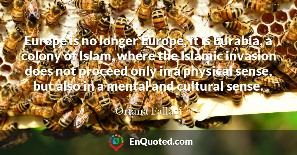 Europe is no longer Europe, it is Eurabia, a colony of Islam, where the Islamic invasion does not proceed only in a physical sense, but also in a mental and cultural sense.