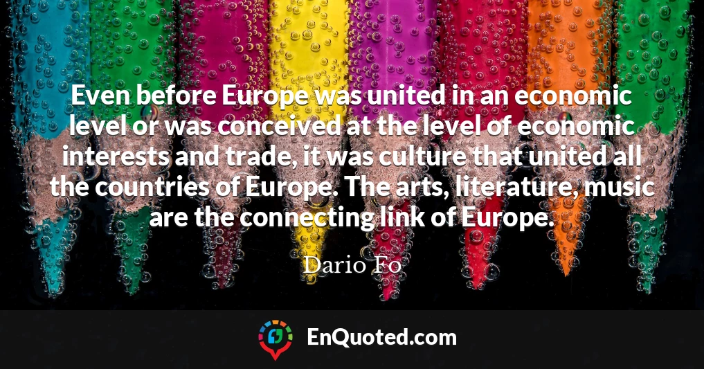 Even before Europe was united in an economic level or was conceived at the level of economic interests and trade, it was culture that united all the countries of Europe. The arts, literature, music are the connecting link of Europe.