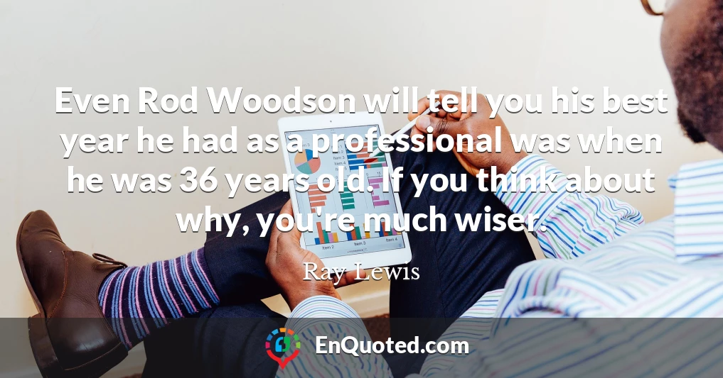 Even Rod Woodson will tell you his best year he had as a professional was when he was 36 years old. If you think about why, you're much wiser.