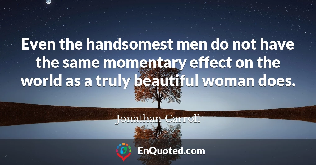 Even the handsomest men do not have the same momentary effect on the world as a truly beautiful woman does.
