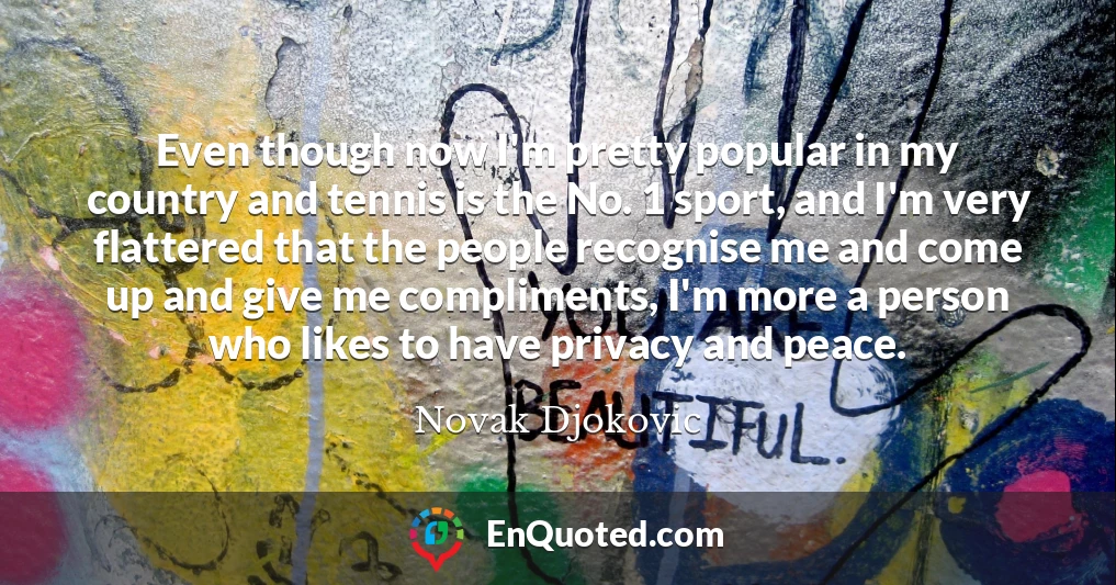 Even though now I'm pretty popular in my country and tennis is the No. 1 sport, and I'm very flattered that the people recognise me and come up and give me compliments, I'm more a person who likes to have privacy and peace.