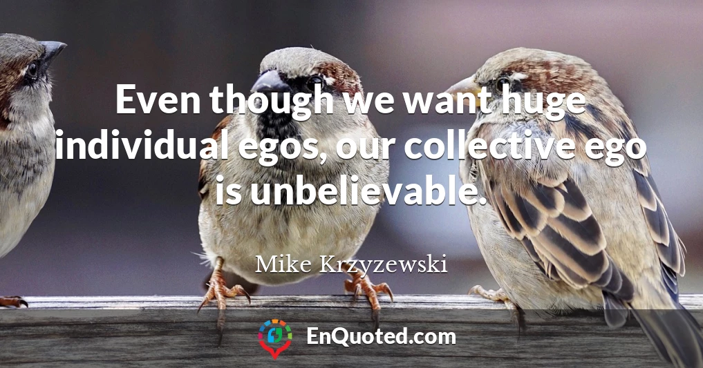 Even though we want huge individual egos, our collective ego is unbelievable.