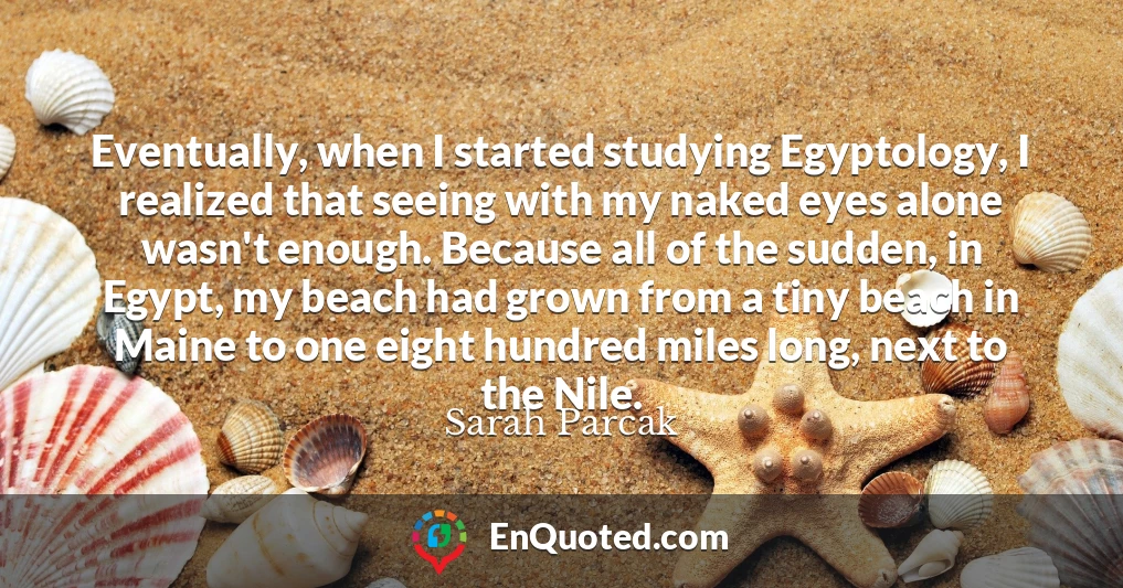 Eventually, when I started studying Egyptology, I realized that seeing with my naked eyes alone wasn't enough. Because all of the sudden, in Egypt, my beach had grown from a tiny beach in Maine to one eight hundred miles long, next to the Nile.