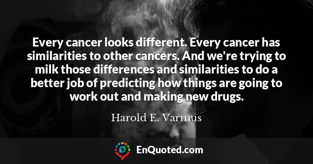Every cancer looks different. Every cancer has similarities to other cancers. And we're trying to milk those differences and similarities to do a better job of predicting how things are going to work out and making new drugs.