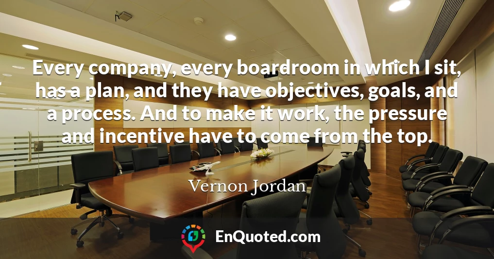 Every company, every boardroom in which I sit, has a plan, and they have objectives, goals, and a process. And to make it work, the pressure and incentive have to come from the top.